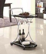 Elfman 2-tier Glass Shelf Metal Bar Cart Black and Chrome | Black | 910001