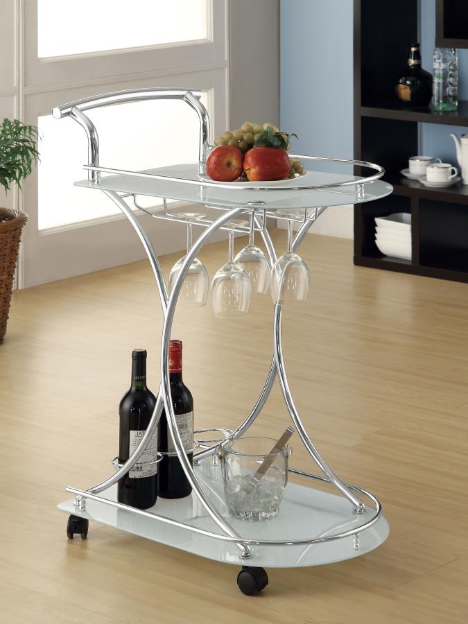 Elfman 2-tier Glass Shelf Metal Bar Cart White and Chrome | White | 910002