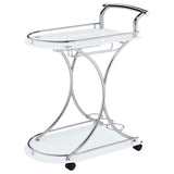 Elfman 2-tier Glass Shelf Metal Bar Cart White and Chrome | White | 910002