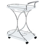 Elfman 2-tier Glass Shelf Metal Bar Cart White and Chrome | White | 910002