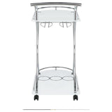 Elfman 2-tier Glass Shelf Metal Bar Cart White and Chrome | White | 910002