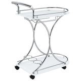 Elfman 2-tier Glass Shelf Metal Bar Cart White and Chrome | White | 910002