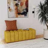 Summer Fabric Upholstered Tufted Accent Bench Mustard Yellow | Full | Yellow | Mustard Yellow | 910292