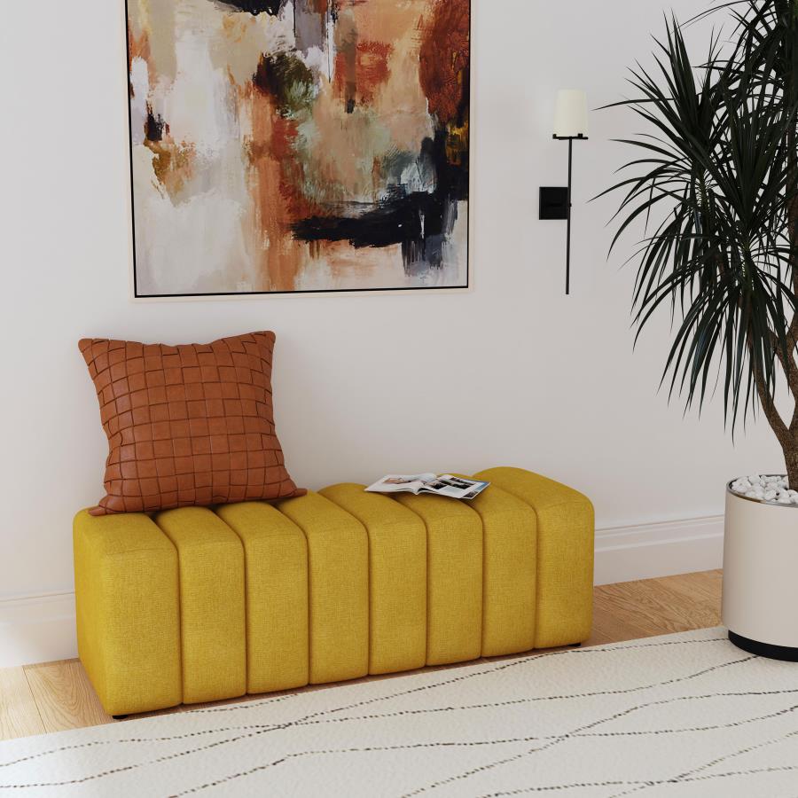 Summer Fabric Upholstered Tufted Accent Bench Mustard Yellow | Full | Yellow | Mustard Yellow | 910292