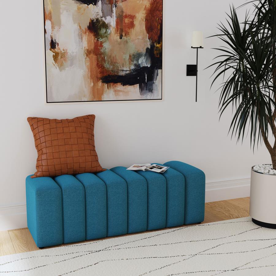 Summer Fabric Upholstered Tufted Accent Bench Peacock Blue | Full | Blue | Peacock Blue | 910293