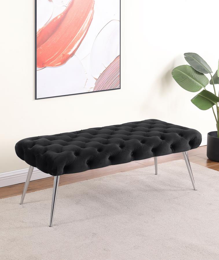 Ella Upholstered Tufted Bench Stainless Steel Legs Black | Full | Black | 910333