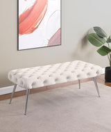 Ella Upholstered Tufted Bench Stainless Steel Legs Ivory | Full | Ivory | 910334