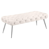 Ella Upholstered Tufted Bench Stainless Steel Legs Ivory | Full | Ivory | 910334