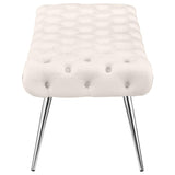 Ella Upholstered Tufted Bench Stainless Steel Legs Ivory | Full | Ivory | 910334