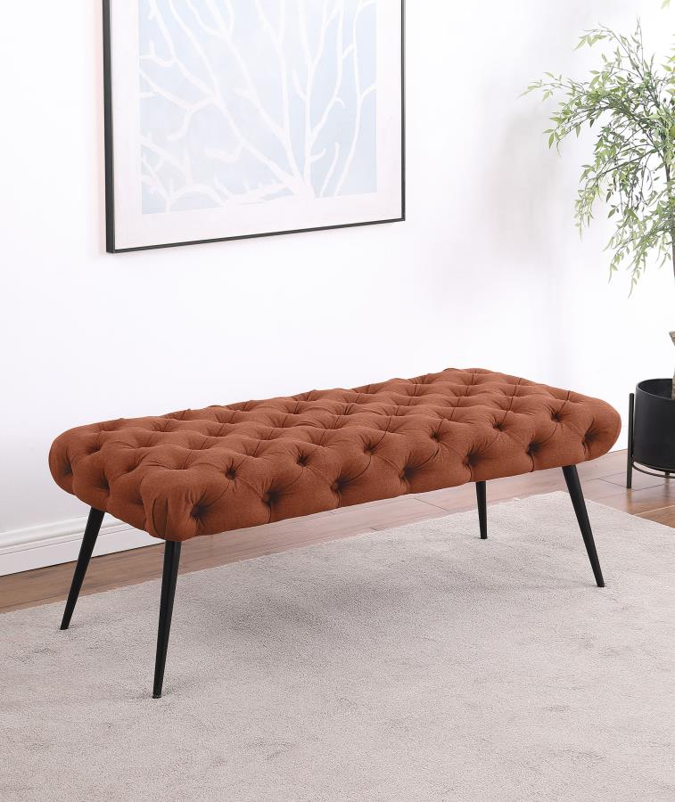 Ella Upholstered Tufted Bench Metal Legs Rust | Full | Orange | Rust | 910335