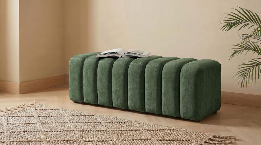 Summer Chenille Upholstered Channel Accent Bench Green | Full | Green | 910412