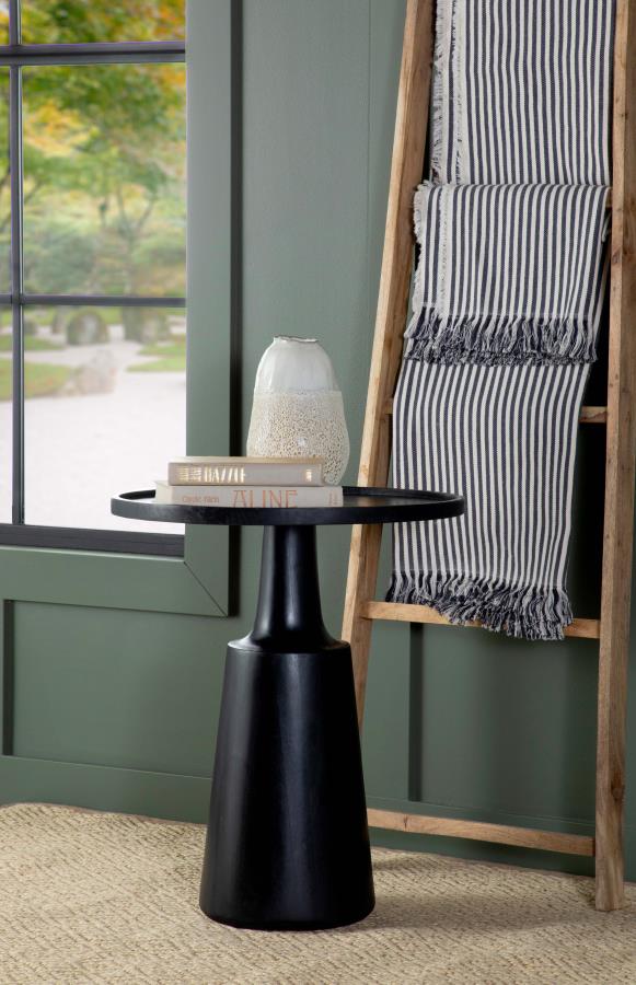Ixia Round Solid Mango Wood Accent Side Table Black Stain | King | Black | Black Stain | 915109