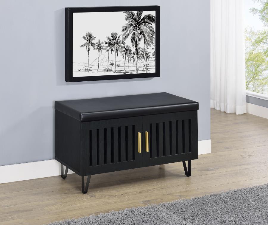 Brixton 2-door Padded Entryway Shoe Storage Bench Black | Black | 915152