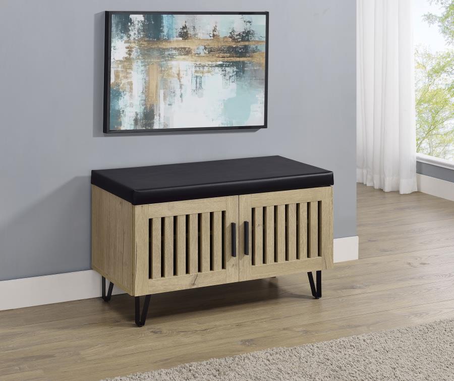 Brixton 2-door Padded Entryway Shoe Storage Bench White Oak | Beige | White Oak | 915154