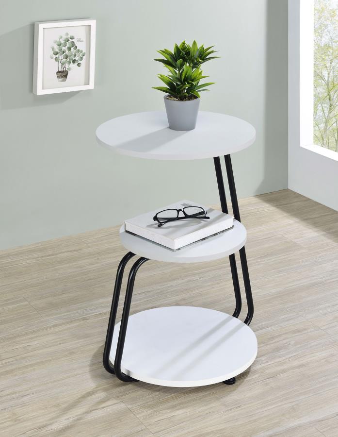 Hilly 3-tier Round Accent Side Table White and Black | White | 930071