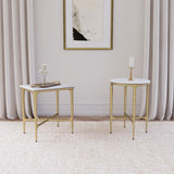 Baldwin Round Marble Top Side Table White and Gold | Full | White | White Marble | 930081