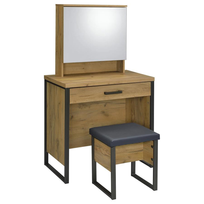 Bettin Vanity Set with Sliding Mirror and Stool Golden Oak