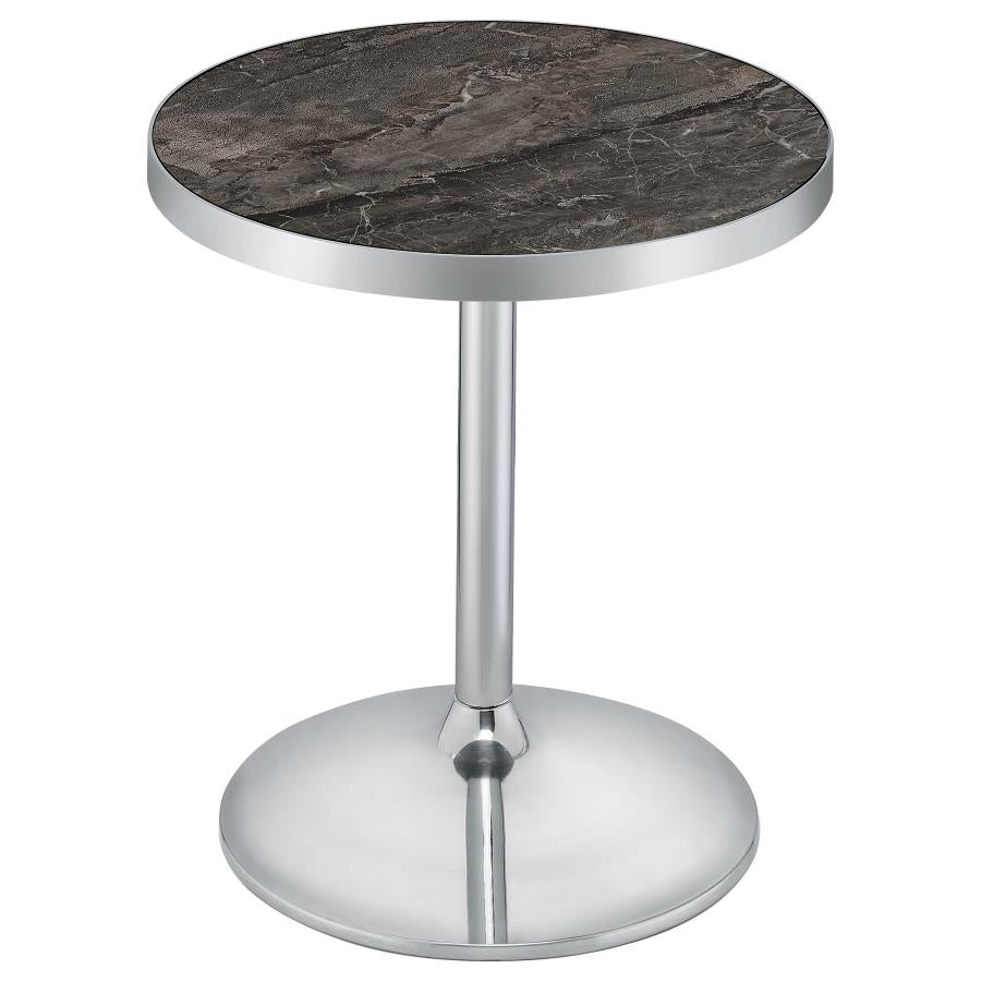 Cazen Round Faux Marble Top Pedestal Side Table Grey | King | Grey | Grey Faux Marble | 930134