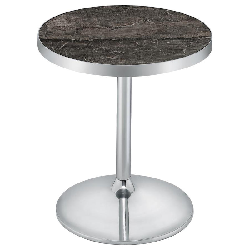 Cazen Round Faux Marble Top Pedestal Side Table Grey