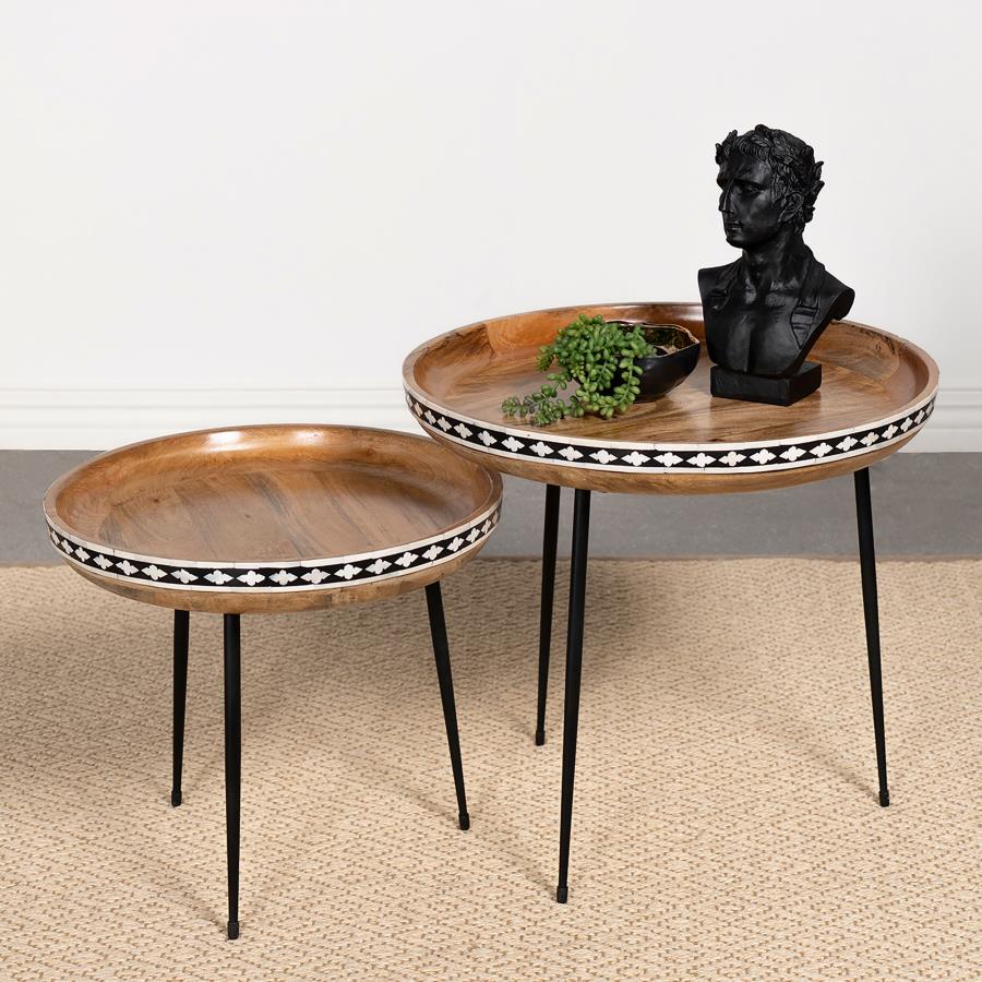 Ollie 2-piece Solid Wood Bone Inlay Nesting Table Natural | Brown | Natural | 930193