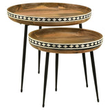 Ollie 2-piece Solid Wood Bone Inlay Nesting Table Natural | Brown | Natural | 930193