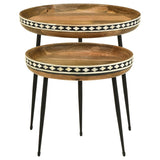 Ollie 2-piece Solid Wood Bone Inlay Nesting Table Natural | Brown | Natural | 930193