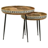 Ollie 2-piece Solid Wood Bone Inlay Nesting Table Natural | Brown | Natural | 930193