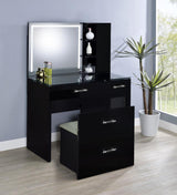 Flora 2-drawer Vanity Set with LED Mirror Black High Gloss | Black | Black High Gloss | 930219