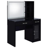 Flora 2-drawer Vanity Set with LED Mirror Black High Gloss | Black | Black High Gloss | 930219