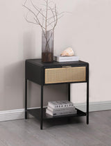 Amherst 1-drawer Radio Weave Cane Metal Bedside Table Black | Black | 930235