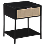 Amherst 1-drawer Radio Weave Cane Metal Bedside Table Black | Black | 930235