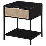 Amherst 1-drawer Radio Weave Cane Metal Bedside Table Black | Black | 930235