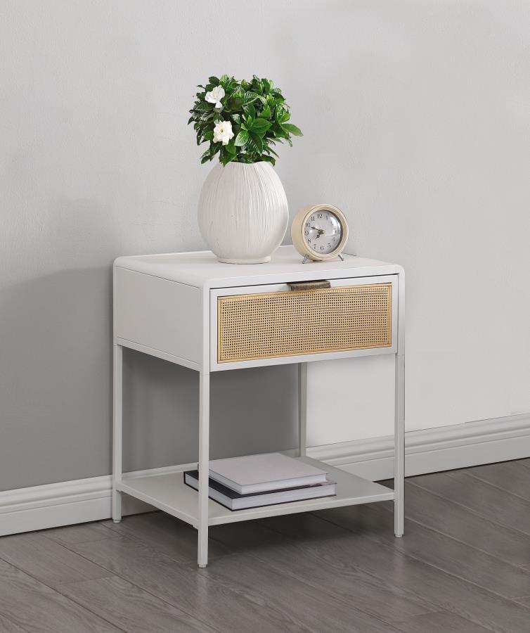 Amherst 1-drawer Radio Weave Cane Metal Bedside Table White | White | 930236
