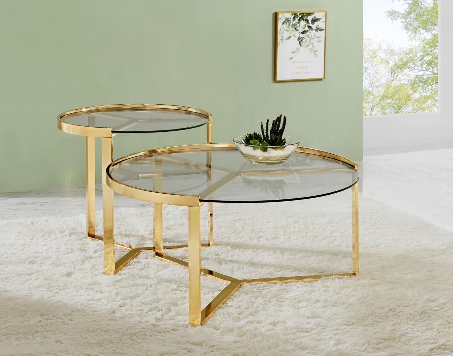 Delia 2-Piece Round Glass Top Nesting Coffee Table Gold | Full | Gold | 930251