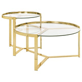Delia 2-Piece Round Glass Top Nesting Coffee Table Gold | Full | Gold | 930251