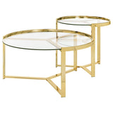 Delia 2-Piece Round Glass Top Nesting Coffee Table Gold | Full | Gold | 930251