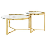 Delia 2-Piece Round Glass Top Nesting Coffee Table Gold | Full | Gold | 930251
