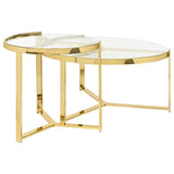 Delia 2-Piece Round Glass Top Nesting Coffee Table Gold | Full | Gold | 930251
