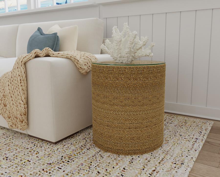 Halden Round Woven Seagrass Accent Side Table Light Brown | King | Brown | Light Brown | 930270