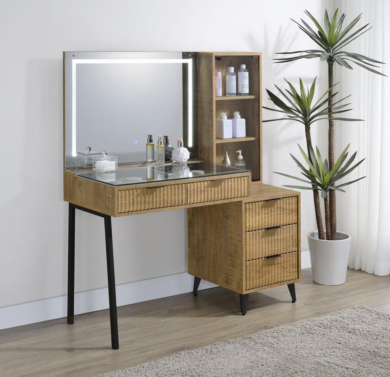 Souza 5-Drawer Makeup Vanity Table With LED Mirror Mango
