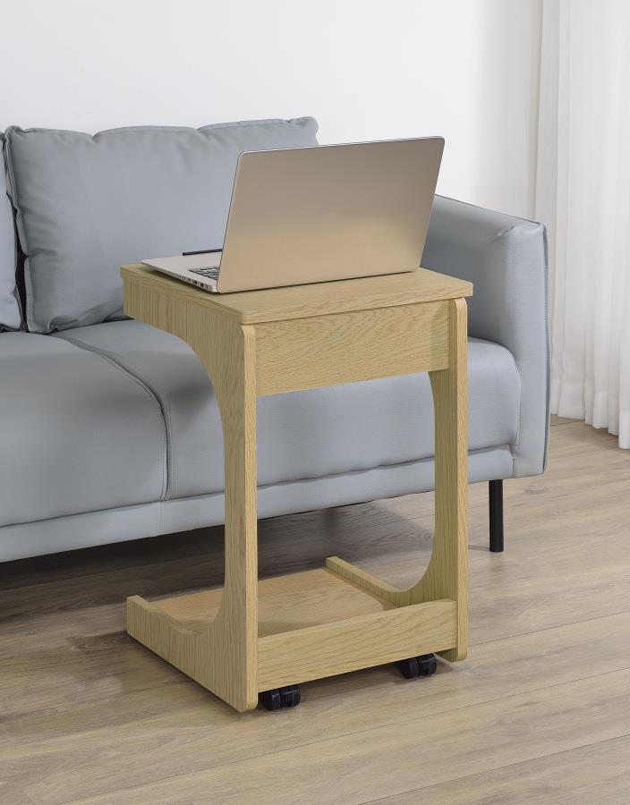 Ralston C-Shaped Lift-Top Sofa Side Table With Casters Light Oak