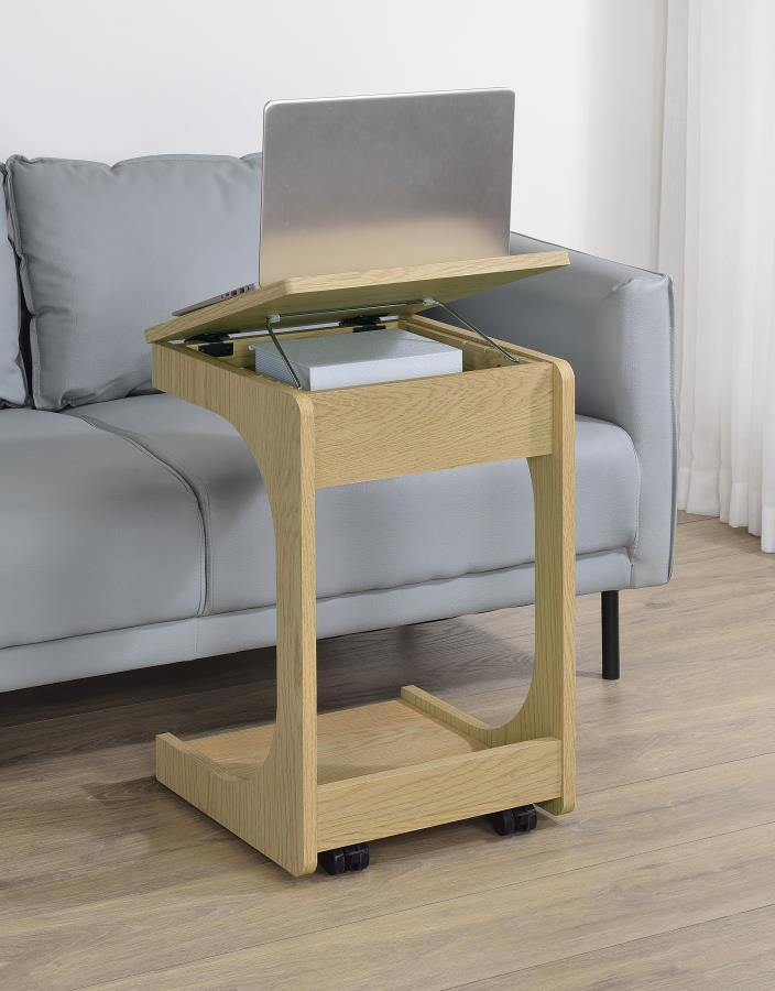 Ralston C-Shaped Lift-Top Sofa Side Table With Casters Light Oak