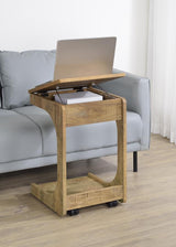 Ralston C-Shaped Lift-Top Sofa Side Table With Casters Mango | Brown | Mango | 930292