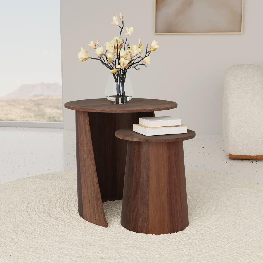 Yency 2-piece Round Mango Wood Nesting Table Set Dark Brown Mango | Brown | Dark Brown Mango | 930330