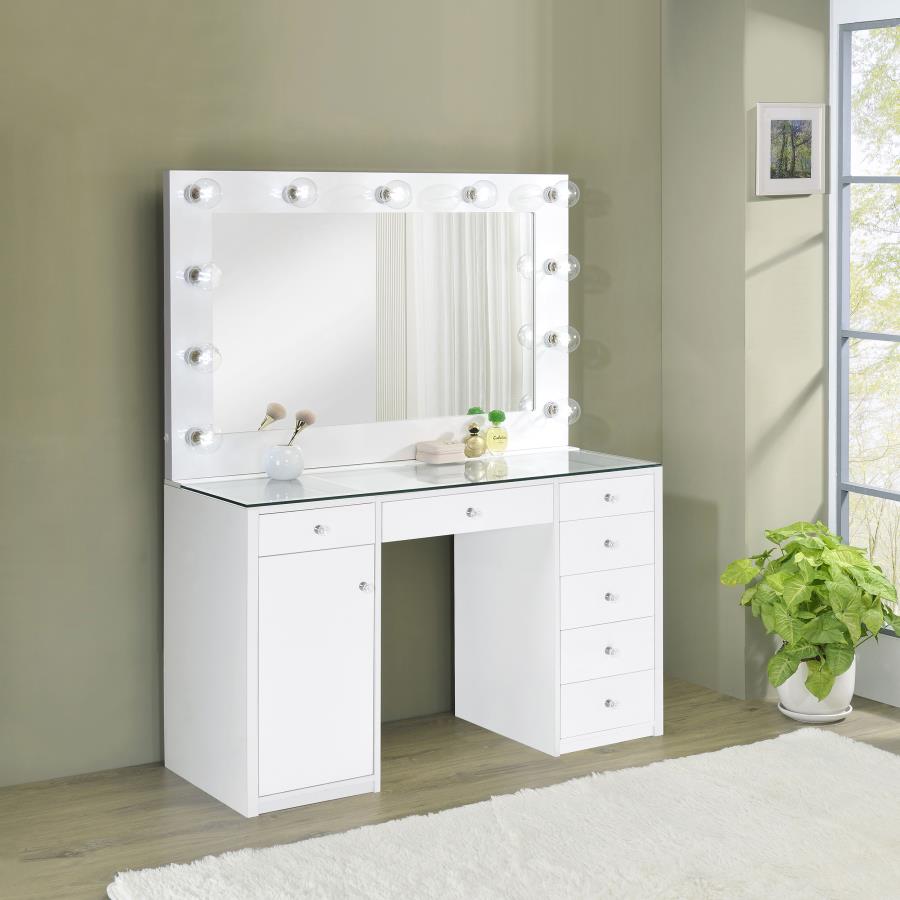 Acena 7-drawer Vanity Set with Lighting White High Gloss | White | White High Gloss | 931143