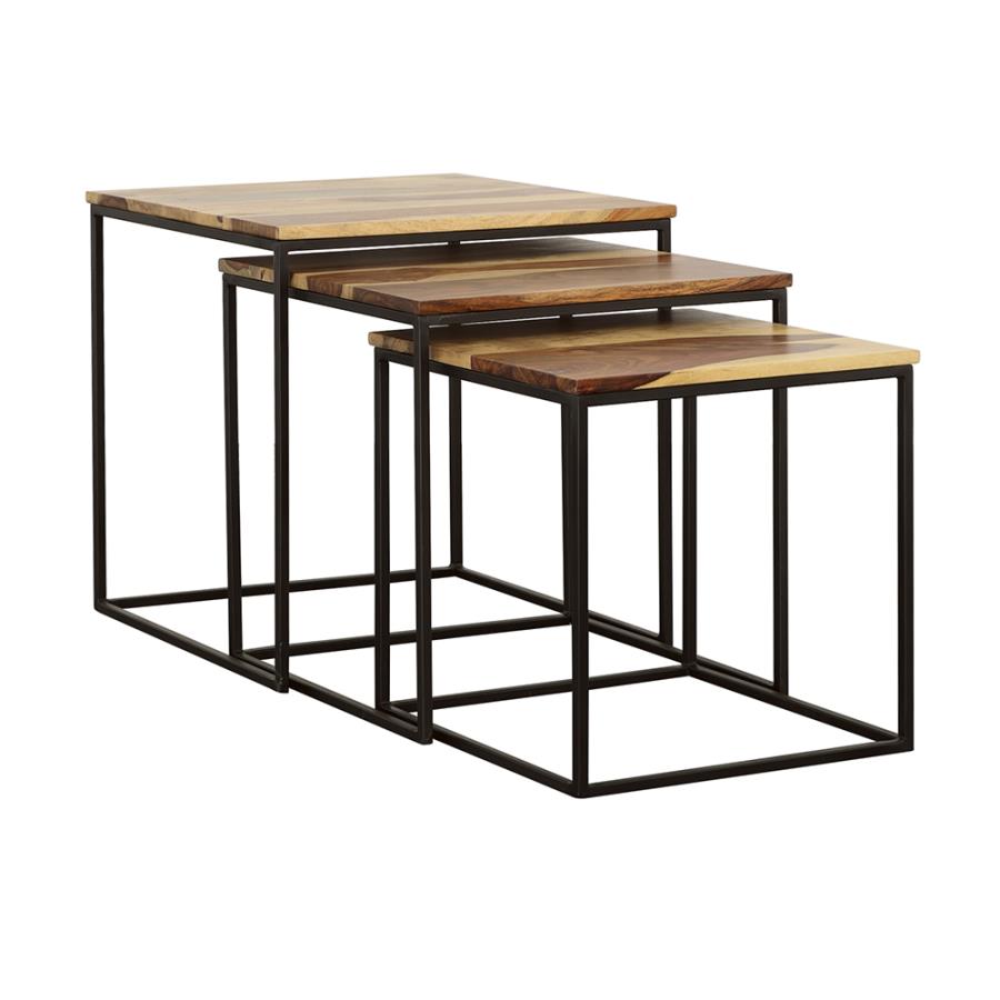 Belcourt 3-piece Square Nesting Tables Natural and Black | Brown | Natural | 931182