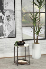 Noemie Round Marble Top Accent Side Table White and Gunmetal | Multi | White Marble | 931204