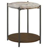 Noemie Round Marble Top Accent Side Table White and Gunmetal | Multi | White Marble | 931204