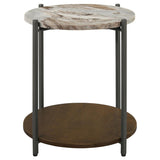 Noemie Round Marble Top Accent Side Table White and Gunmetal | Multi | White Marble | 931204