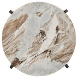 Noemie Round Marble Top Accent Side Table White and Gunmetal | Multi | White Marble | 931204